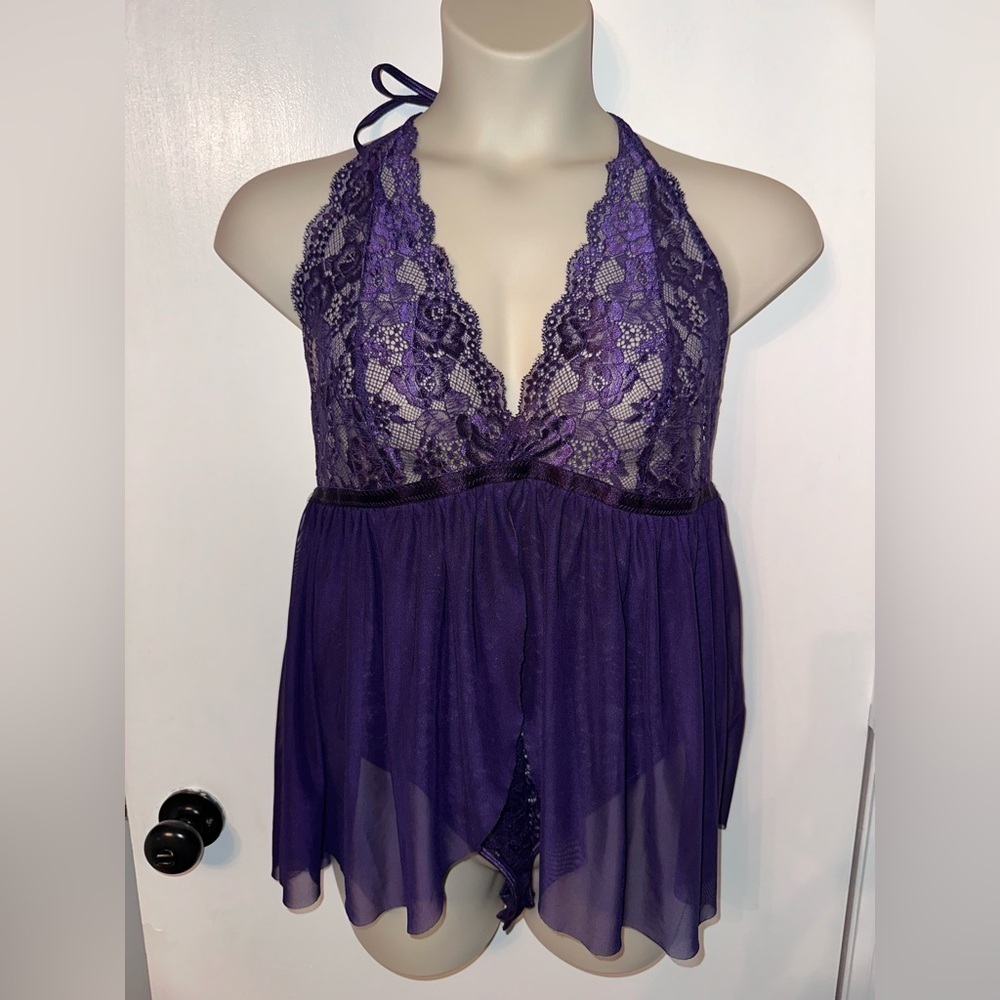 NWT Women’s Purple Lace Halter Babydoll bodysuit Lingerie Size 22 #1782